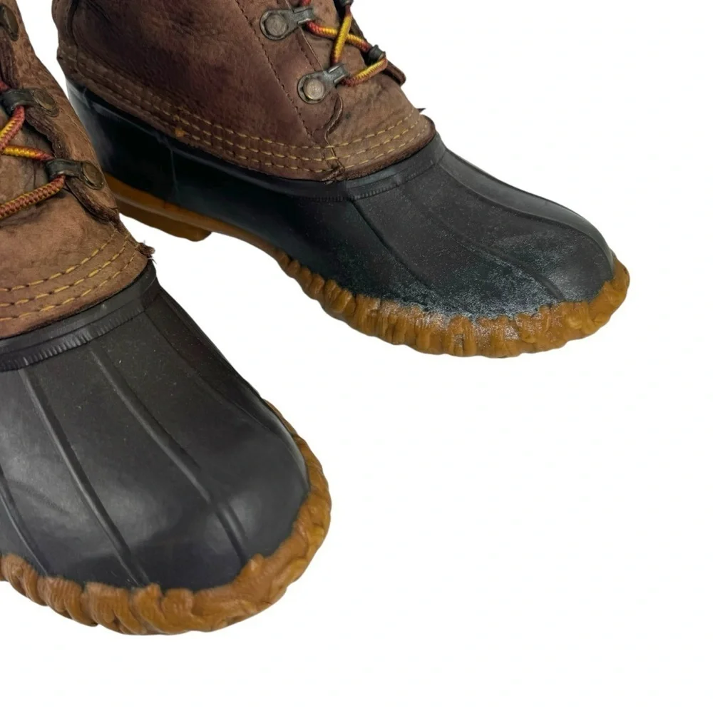 LL Bean The Bean Duck Lace Up Boots Brown Leather Rubber Size 8 Vintage Snow